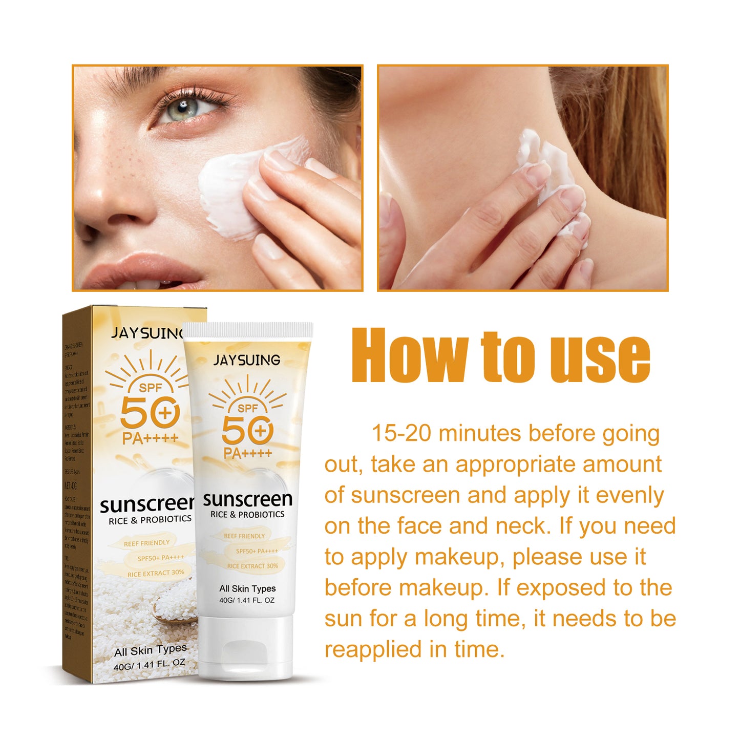 Jaysuing Probiotic Rice Organic Protective Cream, Face Body Non-greasy Outdoor UV Protection Cream