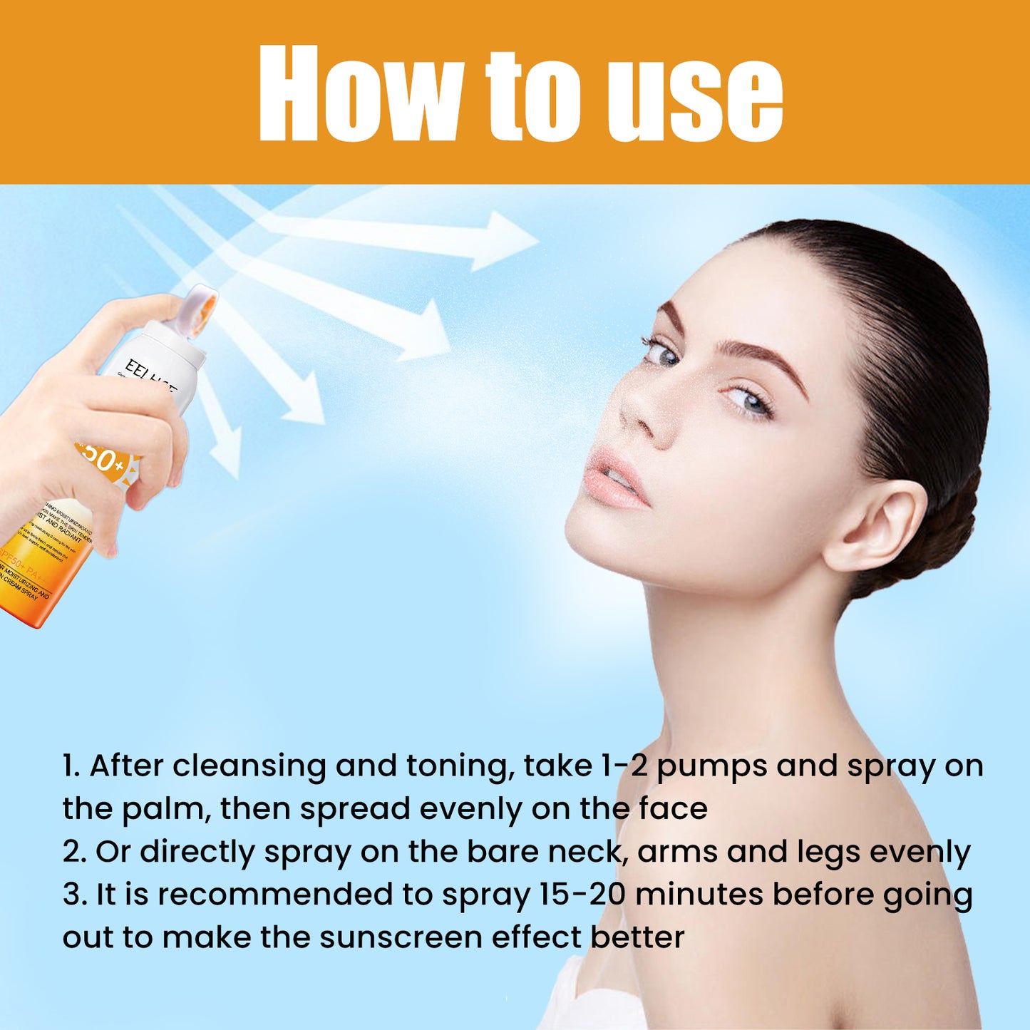 EELHOE Small Aperture Protective Spray, Isolation, Uv Protection, Waterproof, Sweat Proof, White And Clear Skin Feeling