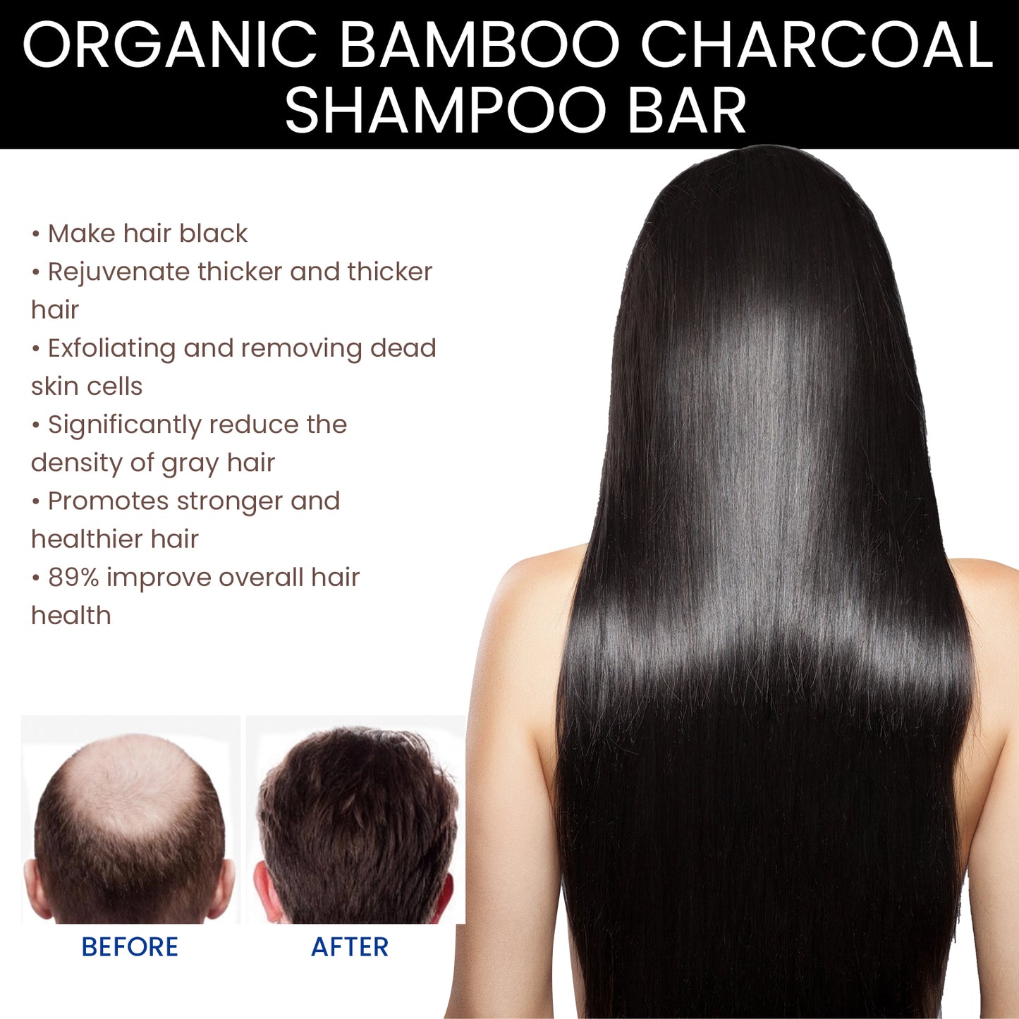 OUHOE Organic Bamboo Charcoal Shampoo Bar, Deep Cleansing Scalp Strong And Strong Hair Nourishing Repair Improve Dry Shampoo Soap