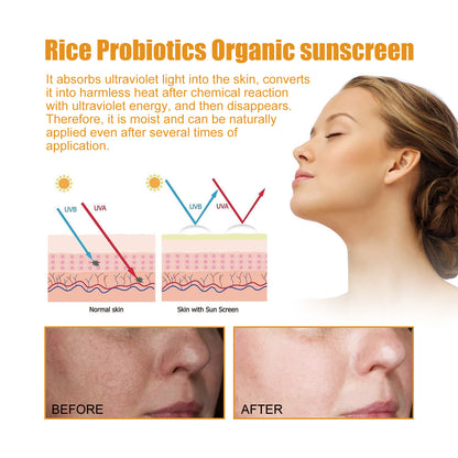 Jaysuing Probiotic Rice Organic Protective Cream, Face Body Non-greasy Outdoor UV Protection Cream