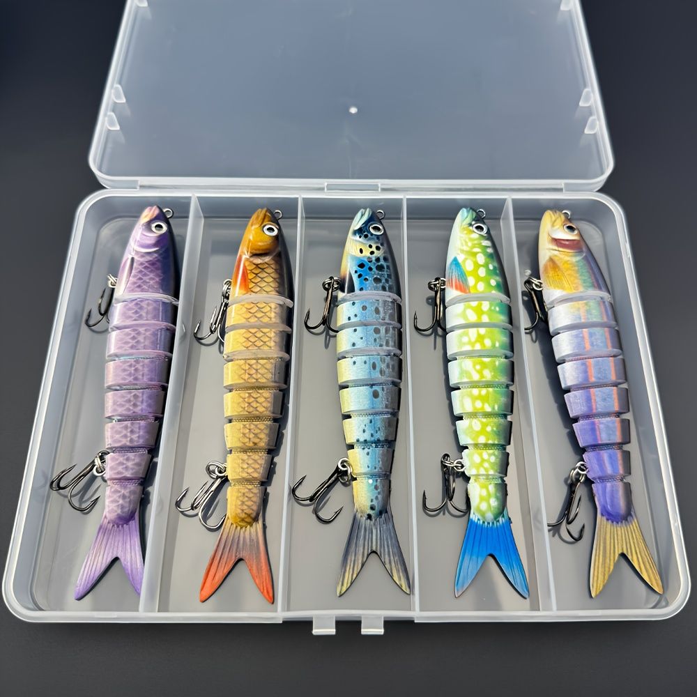 QQNAL5PCS Lure Beginner Set - 7-section sink bait suitable for both fresh and saltwater, stylish swimming style, long-distance casting without breaking the line, comes with a waterproof box, catch all species of bass, trout, and pike in one net.