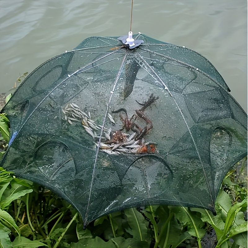 1 piece foldable hexagonal fishing net, various sizes - portable PA nylon net, suitable for mackerel, red crab, crab, etc. - dark green, easy outdoor fishing tool, suitable for Father's Day and holidays, fishing net