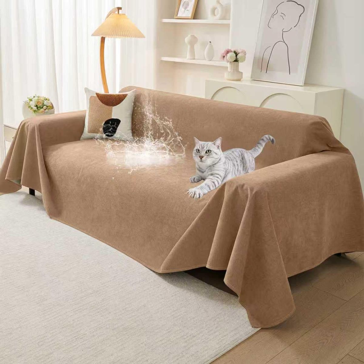 71" x 91" Couch Protector from Cat Claws, Waterproof Couch Cover Anti Slip,Couch Cover 3 Cushion Sofa Washable,Anti-Scratch Pet Sofa Cover Heavy Duty - Brown