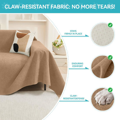 71" x 91" Couch Protector from Cat Claws, Waterproof Couch Cover Anti Slip,Couch Cover 3 Cushion Sofa Washable,Anti-Scratch Pet Sofa Cover Heavy Duty - Brown