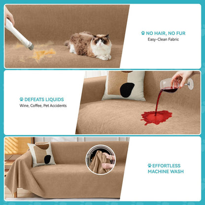 71" x 91" Couch Protector from Cat Claws, Waterproof Couch Cover Anti Slip,Couch Cover 3 Cushion Sofa Washable,Anti-Scratch Pet Sofa Cover Heavy Duty - Brown