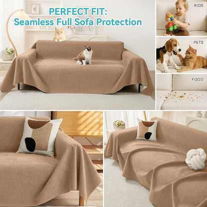 71" x 91" Couch Protector from Cat Claws, Waterproof Couch Cover Anti Slip,Couch Cover 3 Cushion Sofa Washable,Anti-Scratch Pet Sofa Cover Heavy Duty - Brown