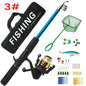 Beginner Fishing Set Fishing Tackles Including Reel Telescopic Rod Float Baits Hook Connector Landing Net & Storage Bag Rod - Green Set 3 - Size 1 Pack