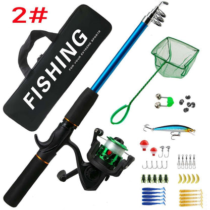 Beginner Fishing Set Fishing Tackles Including Reel Telescopic Rod Float Baits Hook Connector Landing Net & Storage Bag Rod - Green Set 3 - Size 1 Pack
