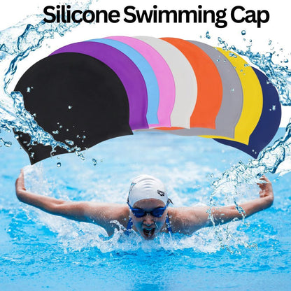 Silicone Swimming Cap Large Waterproof Swim Hat for Long Hair Men Women Adults-Pink