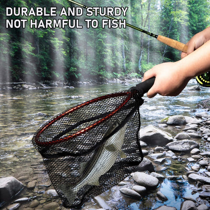 Fly Fishing Net Handle, Fishing Landing Nets Aluminum Alloy Frame, Rubber Coated Mesh Trout Net Kayak Fishing Nets