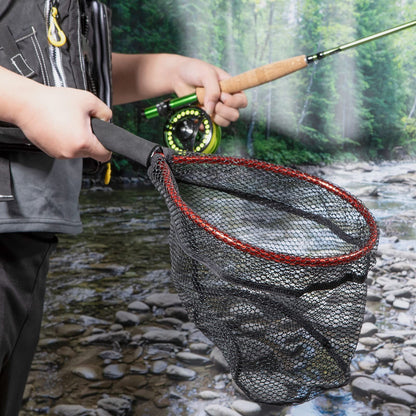 Fly Fishing Net Handle, Fishing Landing Nets Aluminum Alloy Frame, Rubber Coated Mesh Trout Net Kayak Fishing Nets