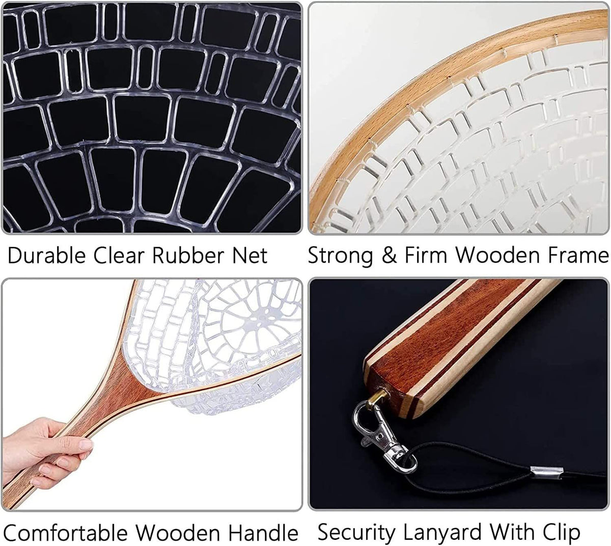 Fly Fishing Landing Net Trout Fishing Net, Soft Rubber Catch and Release Fish Net with Wooden Handle Frame, Gifts for Him