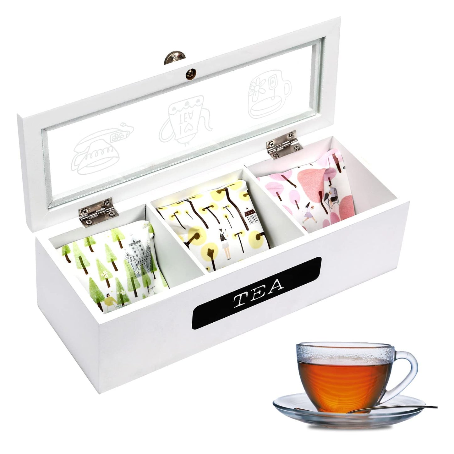Compartments Bamboo System Tea Bag Storage Box Jewelry Organizer Tea Box Organizer Wood Sugar Packet Container