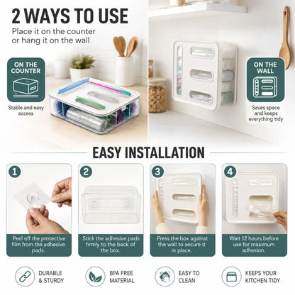 CARLA HOME Food Storage Bag Organiser, 4 Compartment Drawer Box, Kitchen Drawer