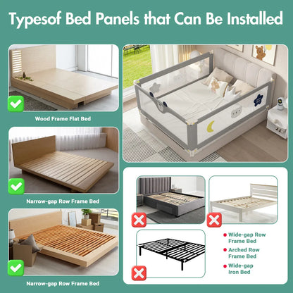 Adjustable Grey Baby Bed Rail Guard for Toddler Cot - 180x200cm