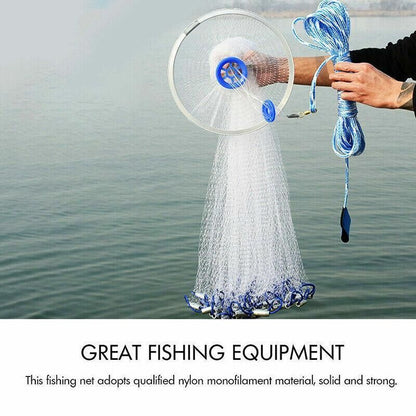 8Ft 12Ft Fishing Cast Net Quick Throw Nylon Mesh Drawstring Chain Bottom Spread - 2.4M