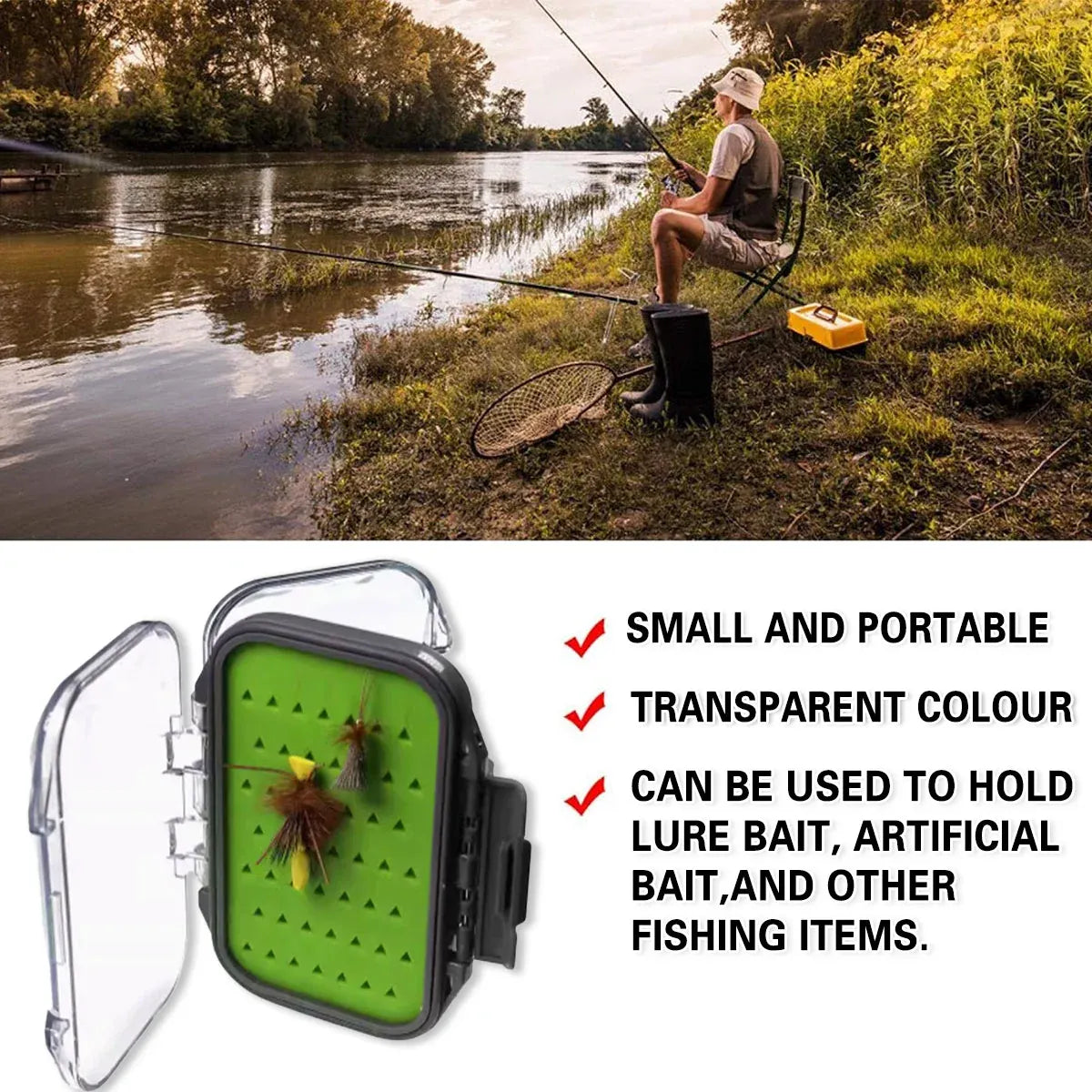Fly Fishing Hook Box Portable for Fishing Fly Bait Hair Hook Secure Storage
