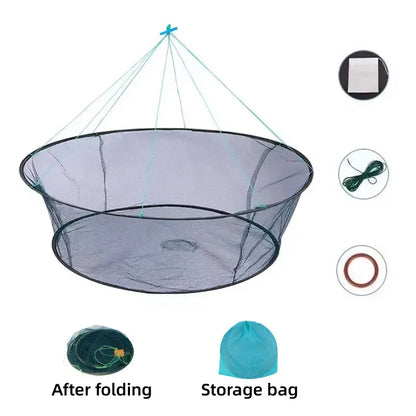 Open Folding Fishing Net Round Fishnet Portable Fish Pocket for Outdoor Angling - 80cm
