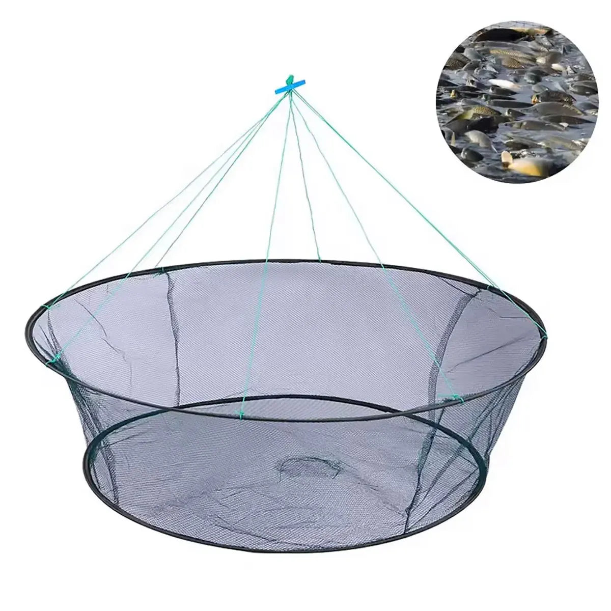 Open Folding Fishing Net Round Fishnet Portable Fish Pocket for Outdoor Angling - 80cm