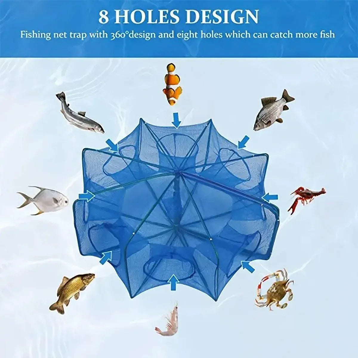 6/8/10 Holes Fishing Net Small Foldable Square Folding Shrimp Eel Lobster Trap - 6Holes