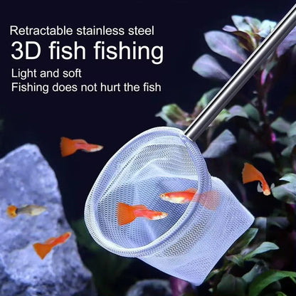 Retractable Fish Net for Fish Tank Pocket Fishing Net with Handle Aquarium Tools - Round-L