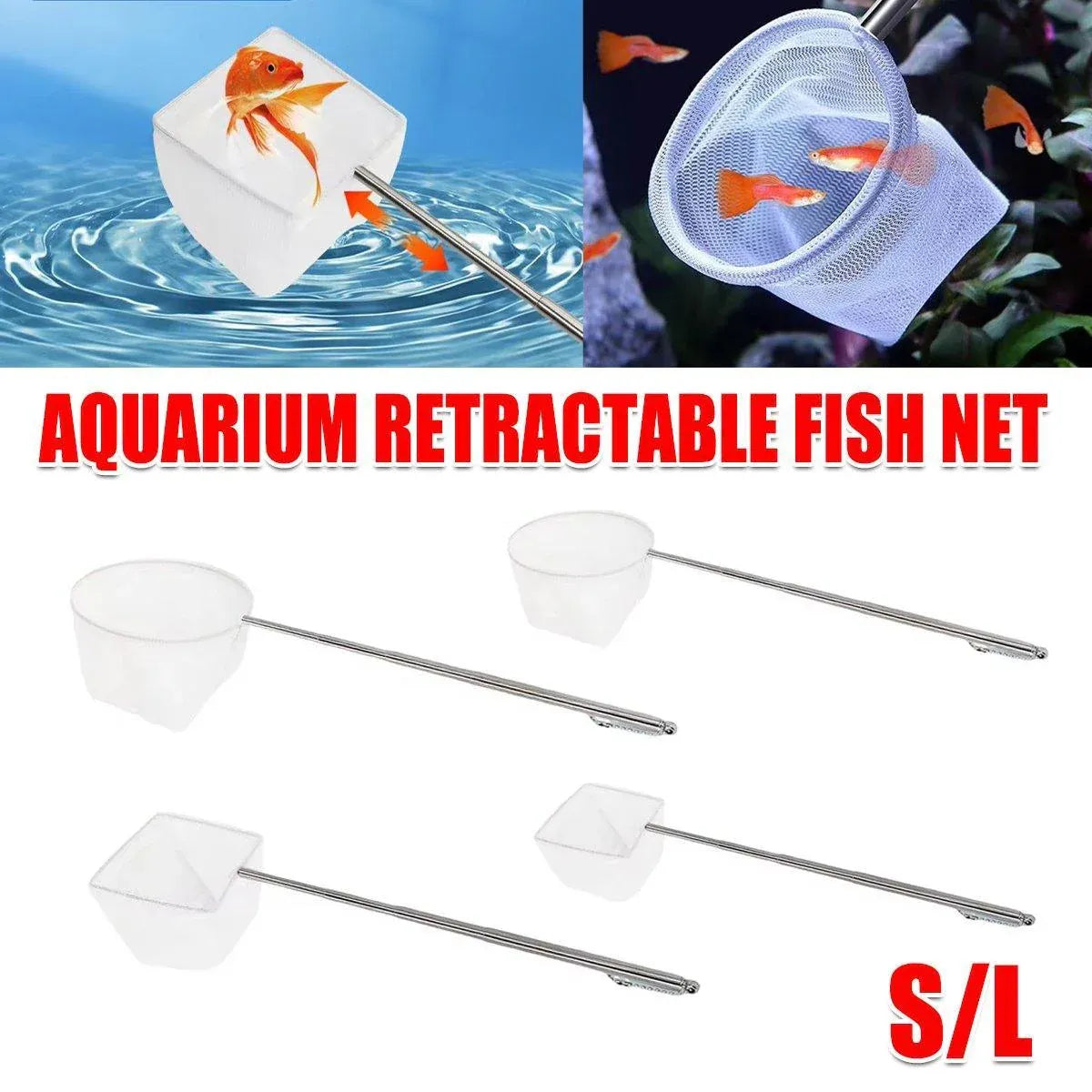 Retractable Fish Net for Fish Tank Pocket Fishing Net with Handle Aquarium Tools - Round-L