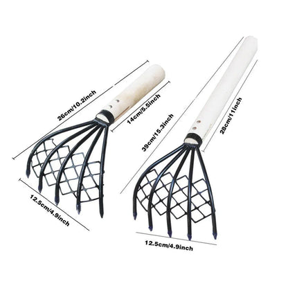 2X Clam Rake Net 5Claw Wood Handle Rake Shell Digging Tool Dig Seafood Tool