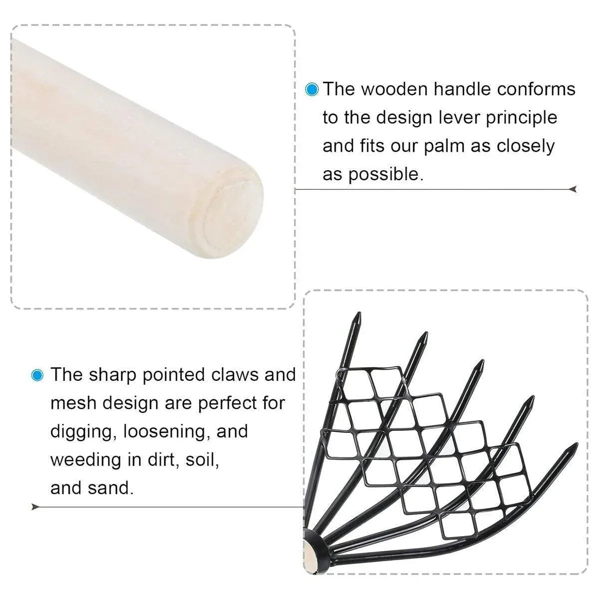 2X Clam Rake Net 5Claw Wood Handle Rake Shell Digging Tool Dig Seafood Tool