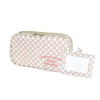 2 Layer Makeup Bag W Mirror Travel Cosmetic Bag Organizer Brush Slots Portable  Beige