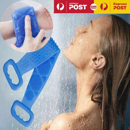 Bath Towel Silicone Exfoliating Back Strap Scrub Shower Body Scrubber Brush Wash  Purple