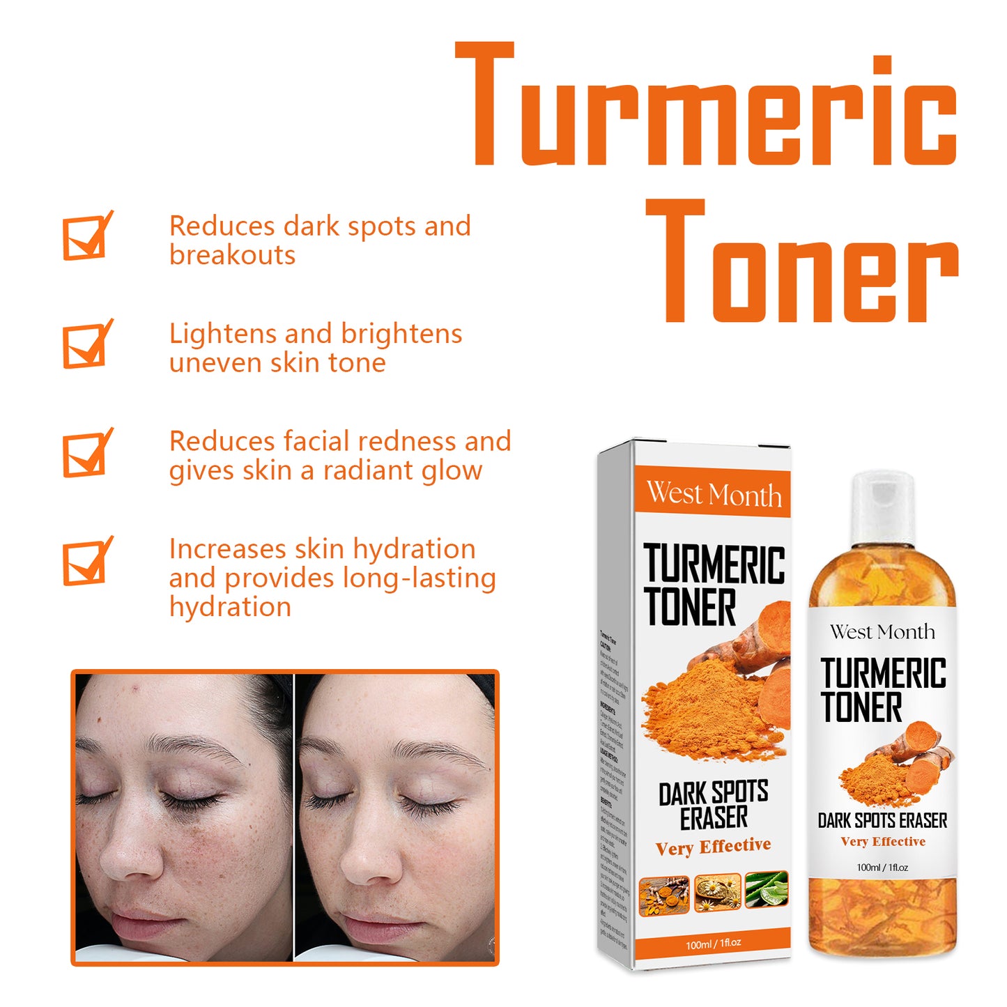 West&Month Turmeric Toner, Deep Hydrating Firming And Moisturizing Facial Skin Toner